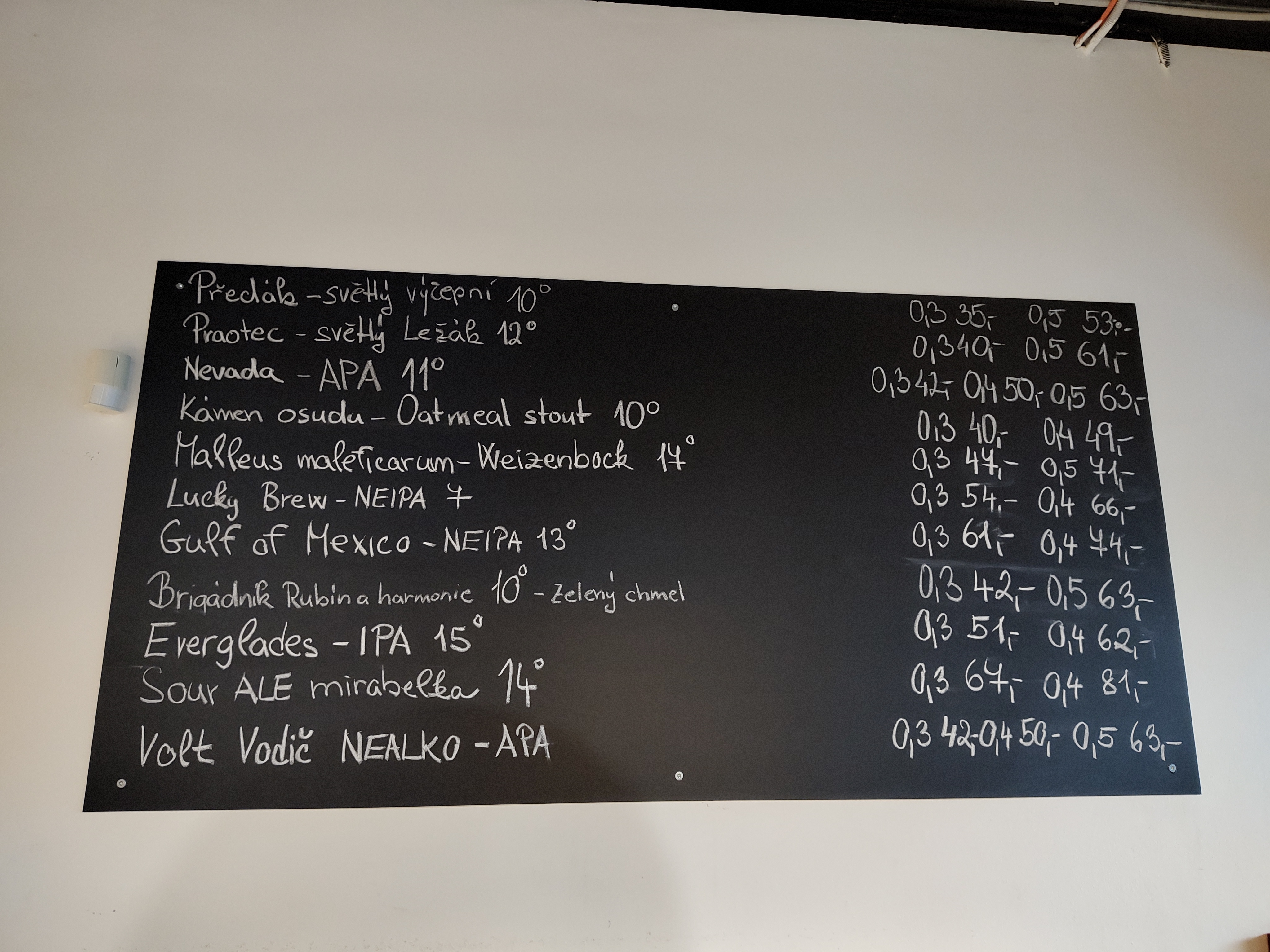 pizarra de cervezas del brewpub Cobolis en Praga