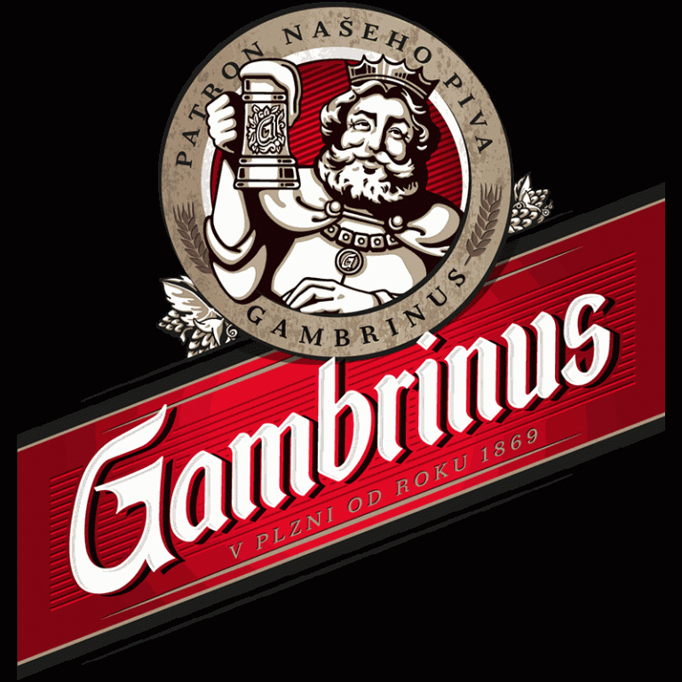 Logo de botella de la cerveza checa Gambrinus de Pilsen