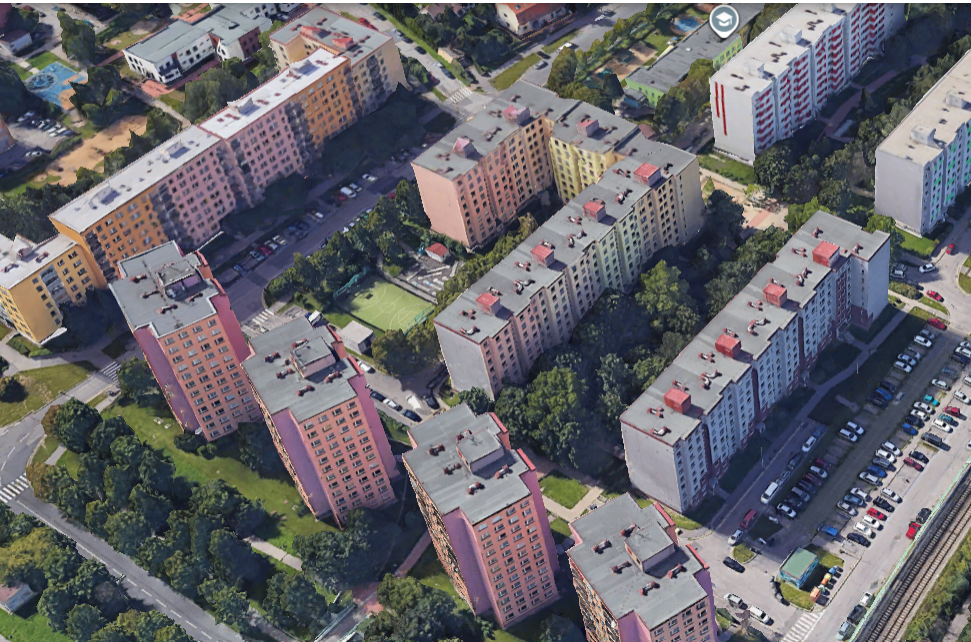 vista aerea de algunos paneláky en Barrandov, Praga