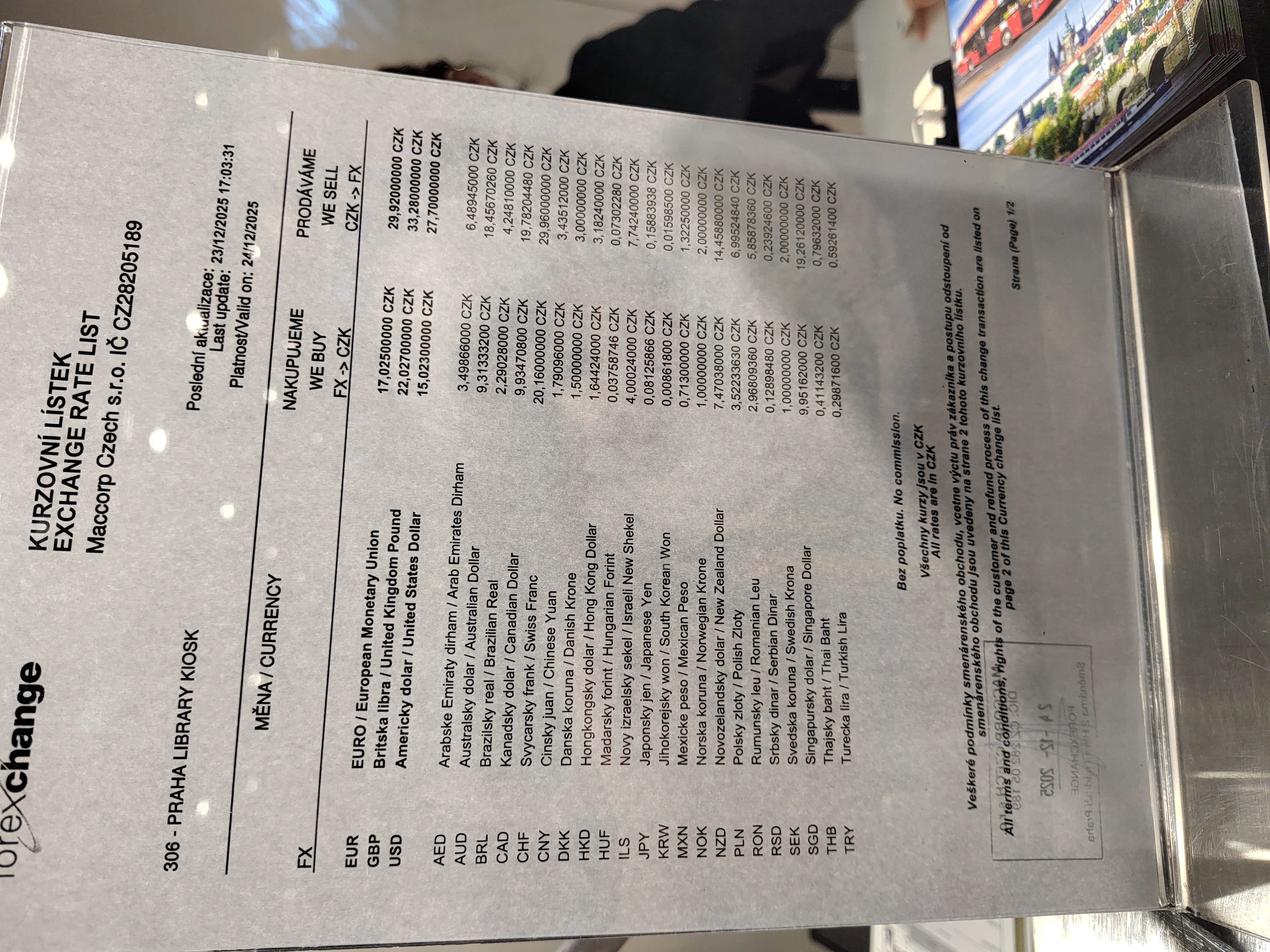 Casa de cambio en la estación central en Praga (hlavní nádraží) con un cambio abusivo