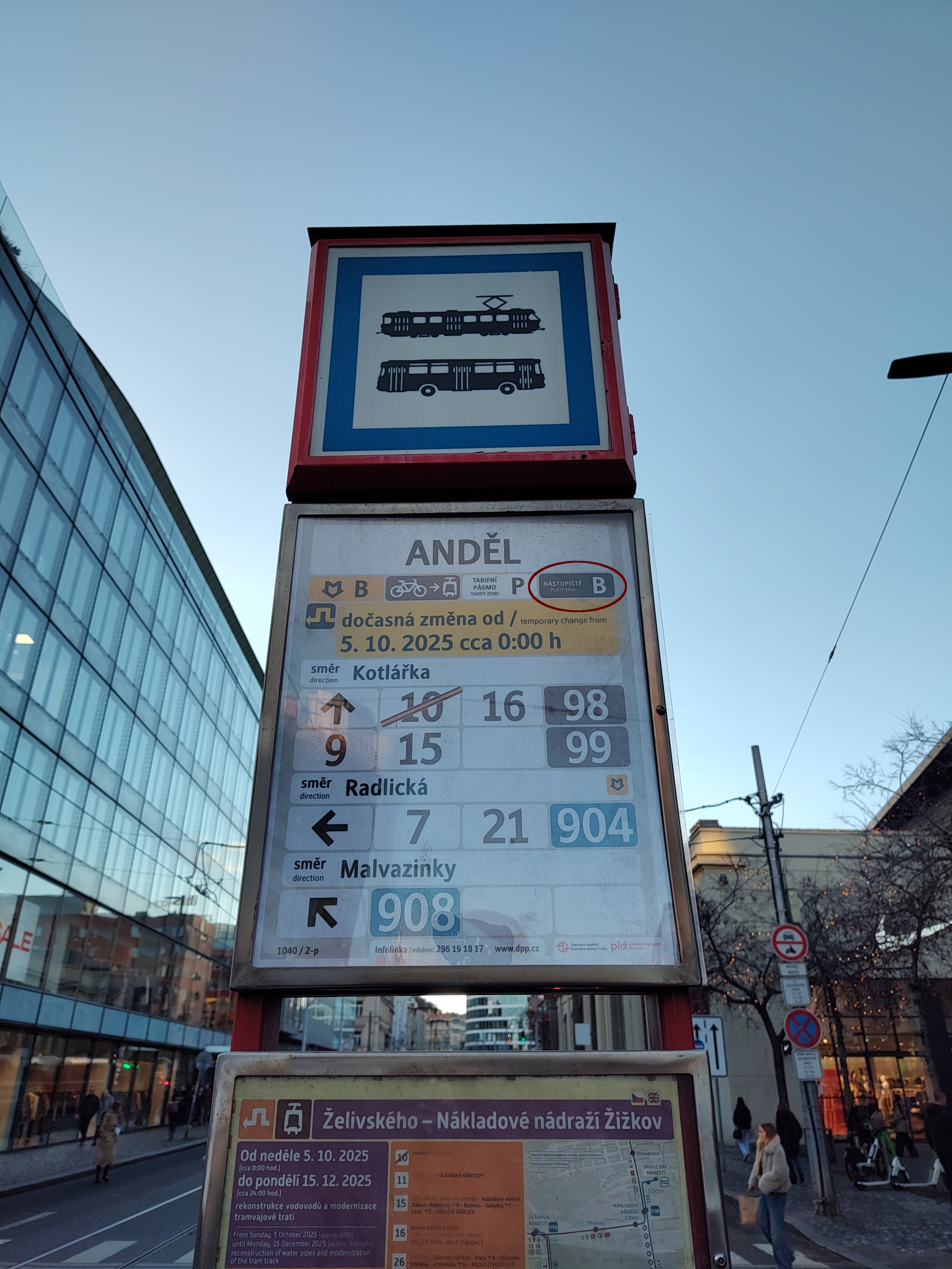 Parada de tranvía B en Anděl, Praga